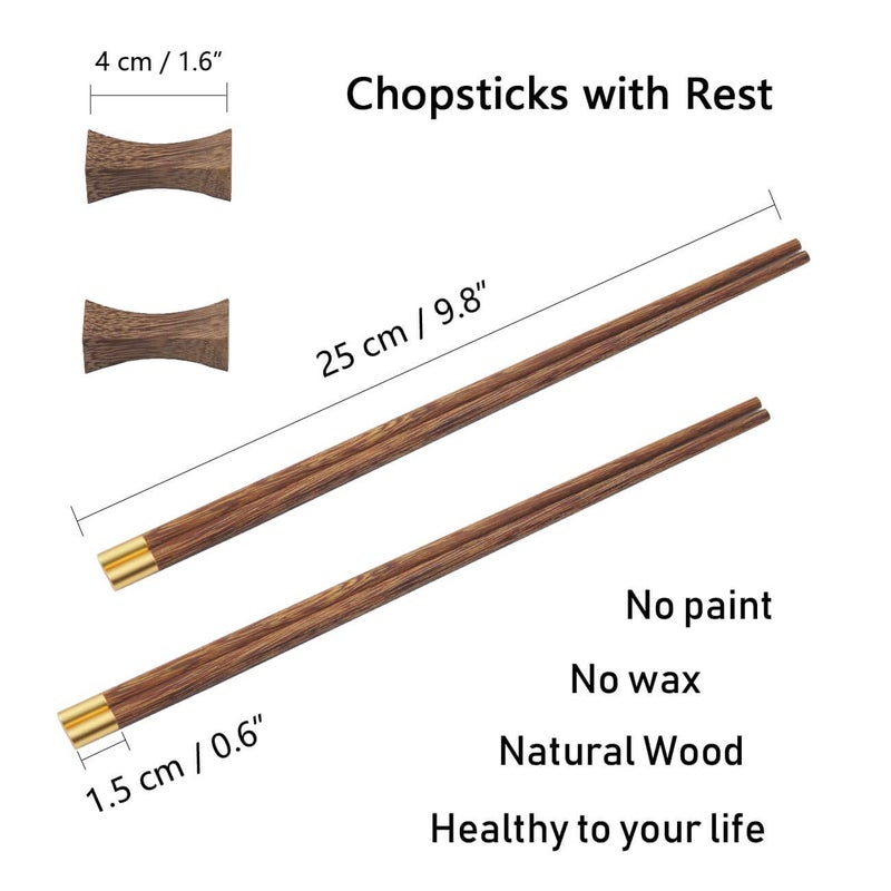 Kenpal Wooden Chopsticks Reusable with Case, Chinese Chop Sticks Set with Holder 2 Pair (Wenge) - Image 5